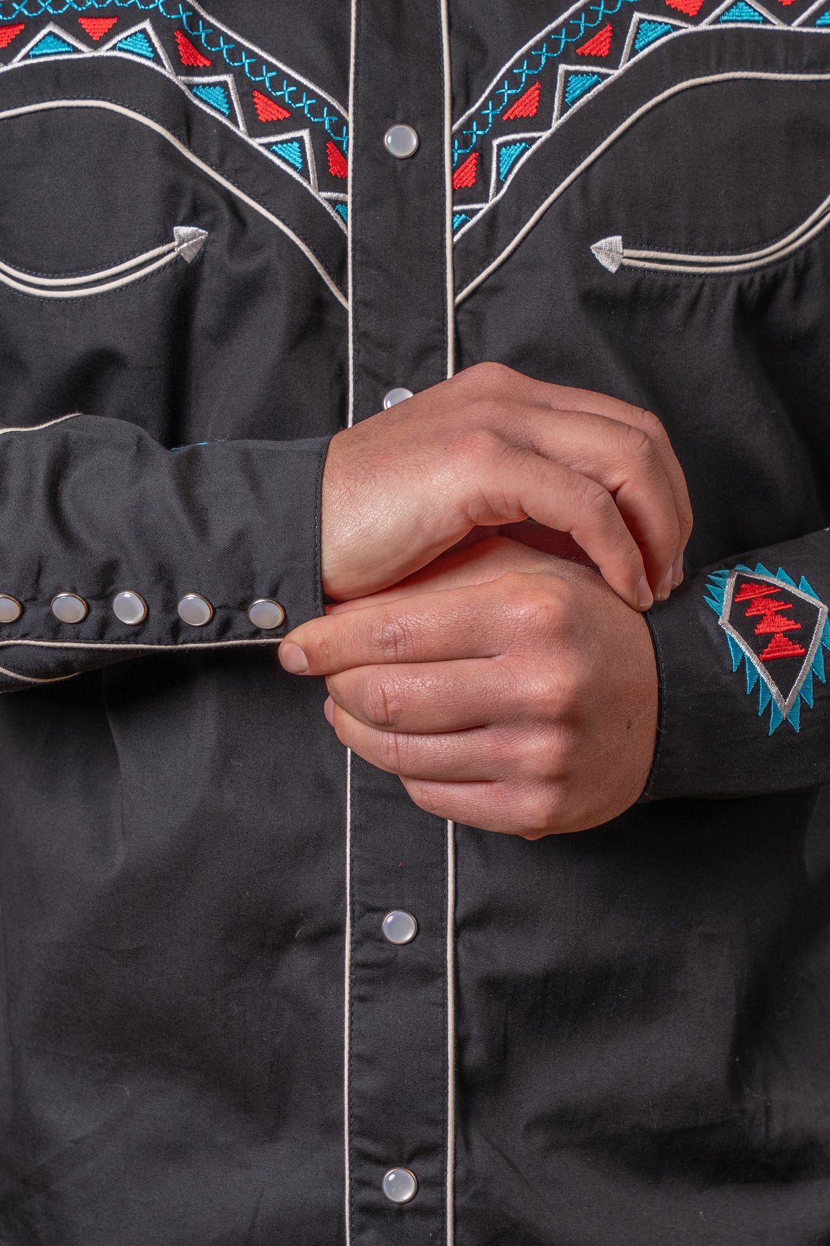 Men's Black Native Pattern Embroidered Western Shirt