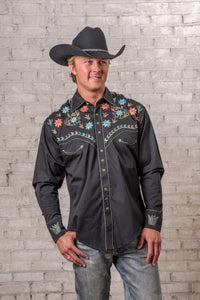 Men’s Black Agave Cactus Floral Embroidered Western Shirt