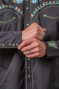 Men’s Black Agave Cactus Floral Embroidered Western Shirt