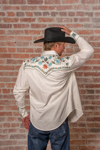 Men’s Ivory Agave Cactus Floral Embroidered Western Shirt