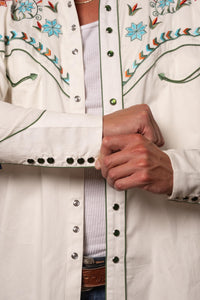 Men’s Ivory Agave Cactus Floral Embroidered Western Shirt