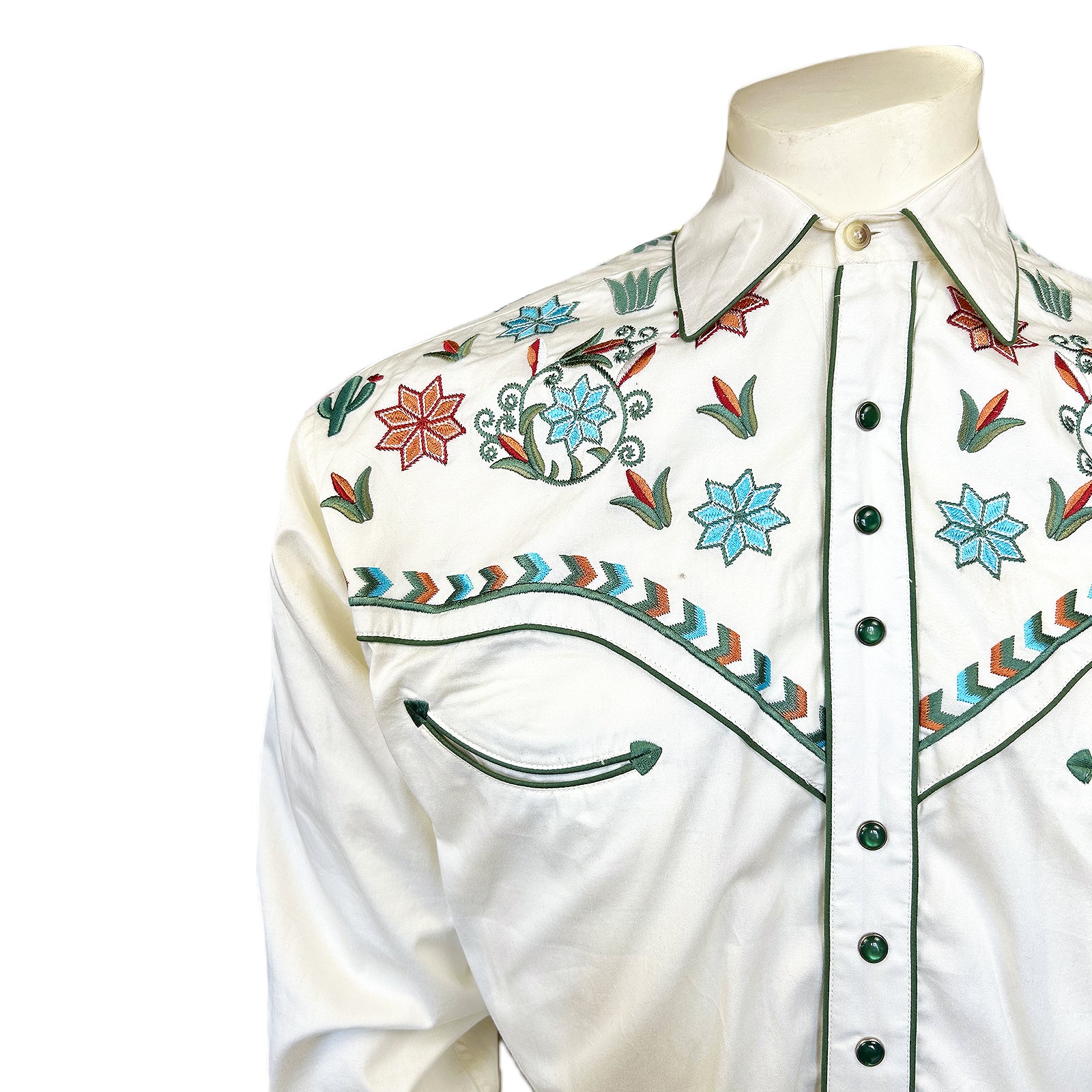 Men’s Ivory Agave Cactus Floral Embroidered Western Shirt - Rockmount