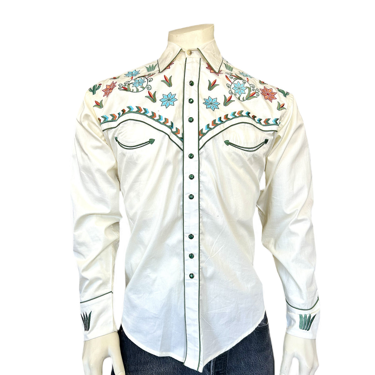 Men’s Ivory Agave Cactus Floral Embroidered Western Shirt - Rockmount