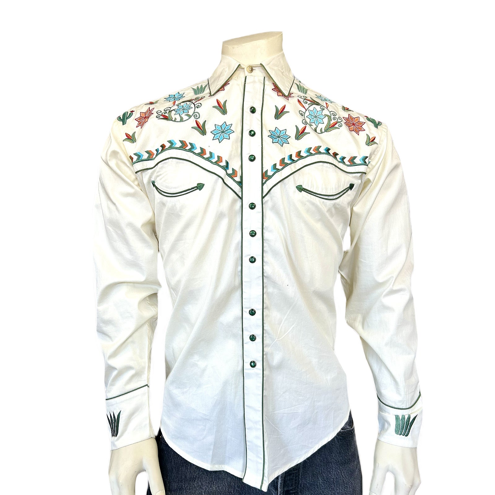 Men’s Ivory Agave Cactus Floral Embroidered Western Shirt - Rockmount