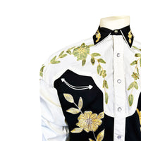 Men's Floral 2-Tone White & Black Embroidered Western Shirt - Rockmount