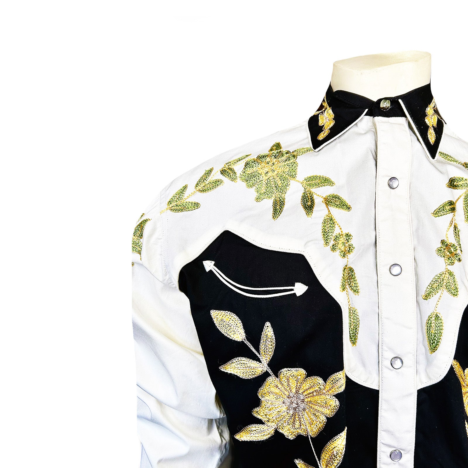 Men's Floral 2-Tone White & Black Embroidered Western Shirt - Rockmount
