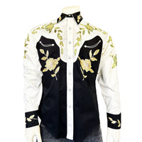 Men's Floral 2-Tone White & Black Embroidered Western Shirt - Rockmount