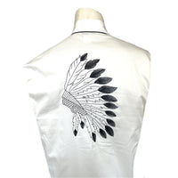 Men's Ivory Gabardine Warbonnet Embroidered Western Shirt