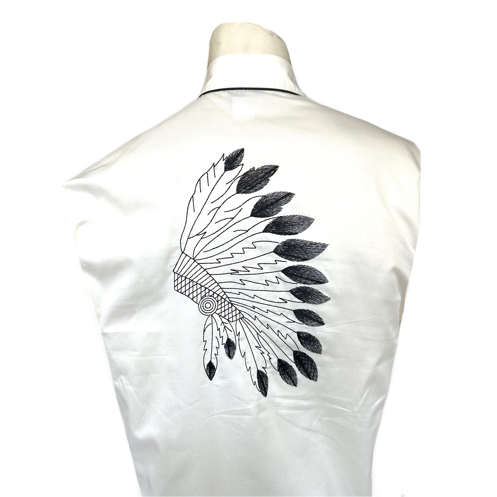 Men's Ivory Gabardine Warbonnet Embroidered Western Shirt