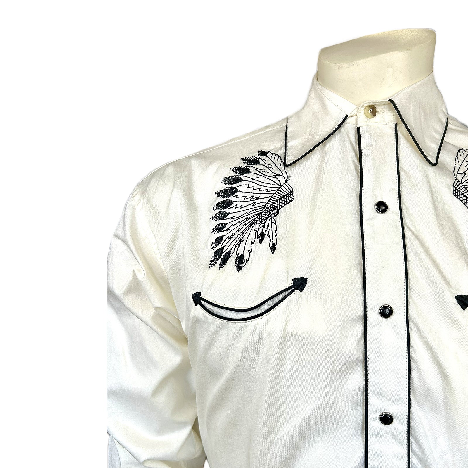 Men's Ivory Gabardine Warbonnet Embroidered Western Shirt