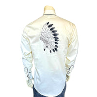 Men's Ivory Gabardine Warbonnet Embroidered Western Shirt