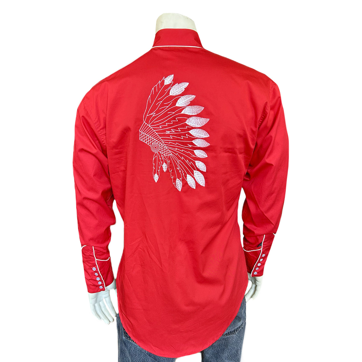 Men's Red Gabardine Warbonnet Embroidered Western Shirt