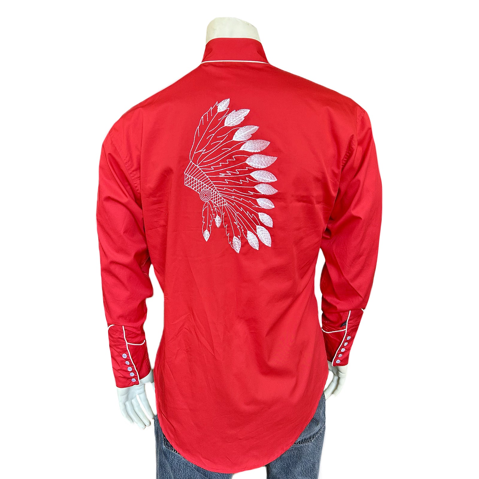 Men's Red Gabardine Warbonnet Embroidered Western Shirt