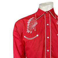 Men's Red Gabardine Warbonnet Embroidered Western Shirt
