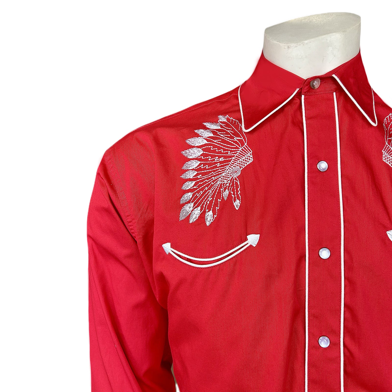Men's Red Gabardine Warbonnet Embroidered Western Shirt