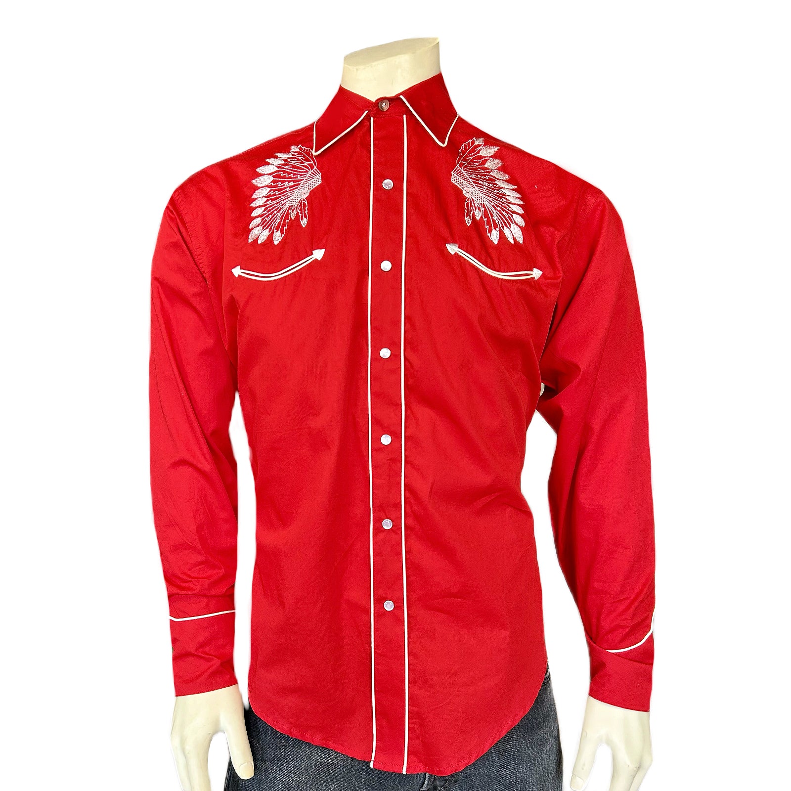 Men's Red Gabardine Warbonnet Embroidered Western Shirt