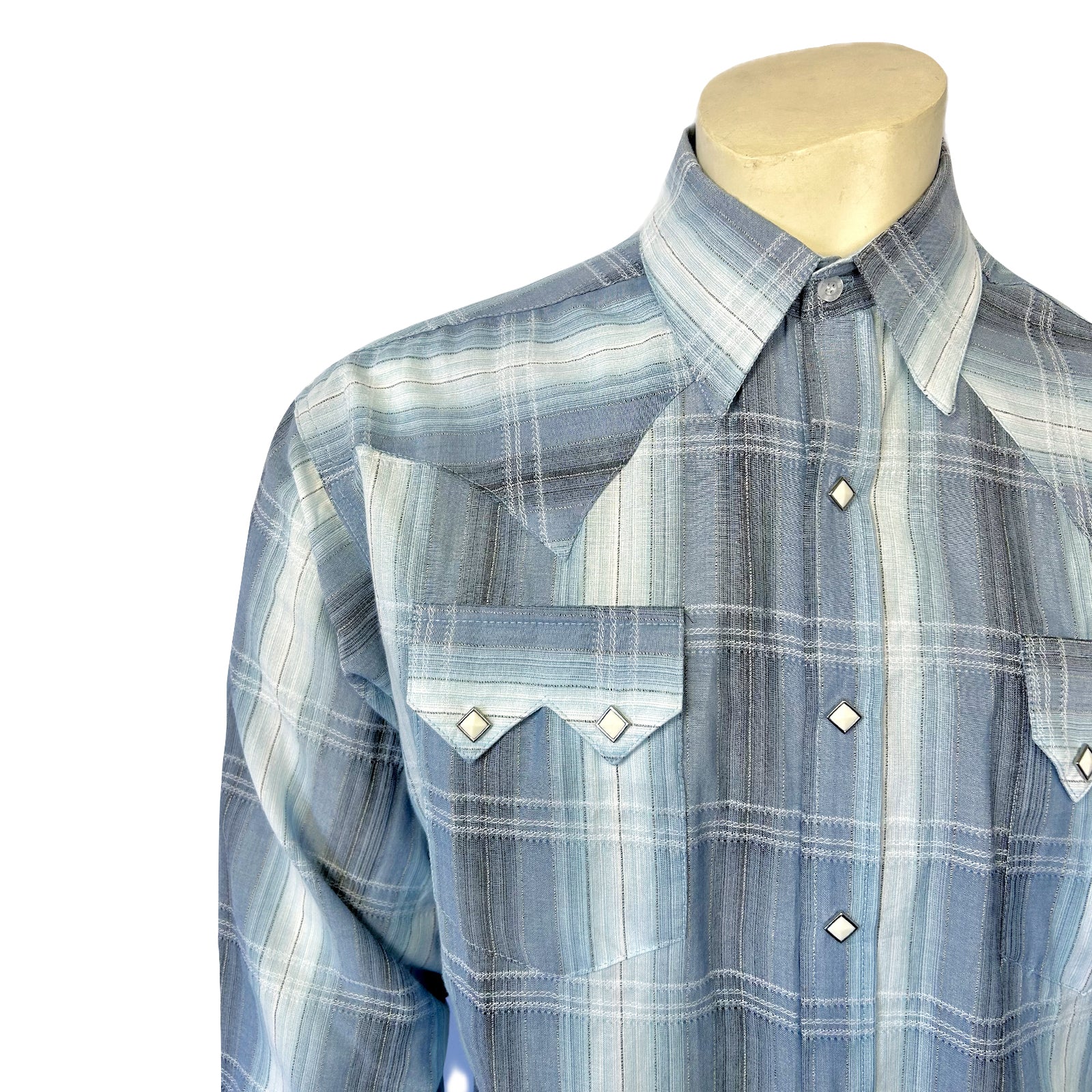 Men's Classic Slate Blue Ombre Stripe Sawtooth Western Shirt - Rockmount