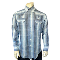 Men's Classic Slate Blue Ombre Stripe Sawtooth Western Shirt - Rockmount