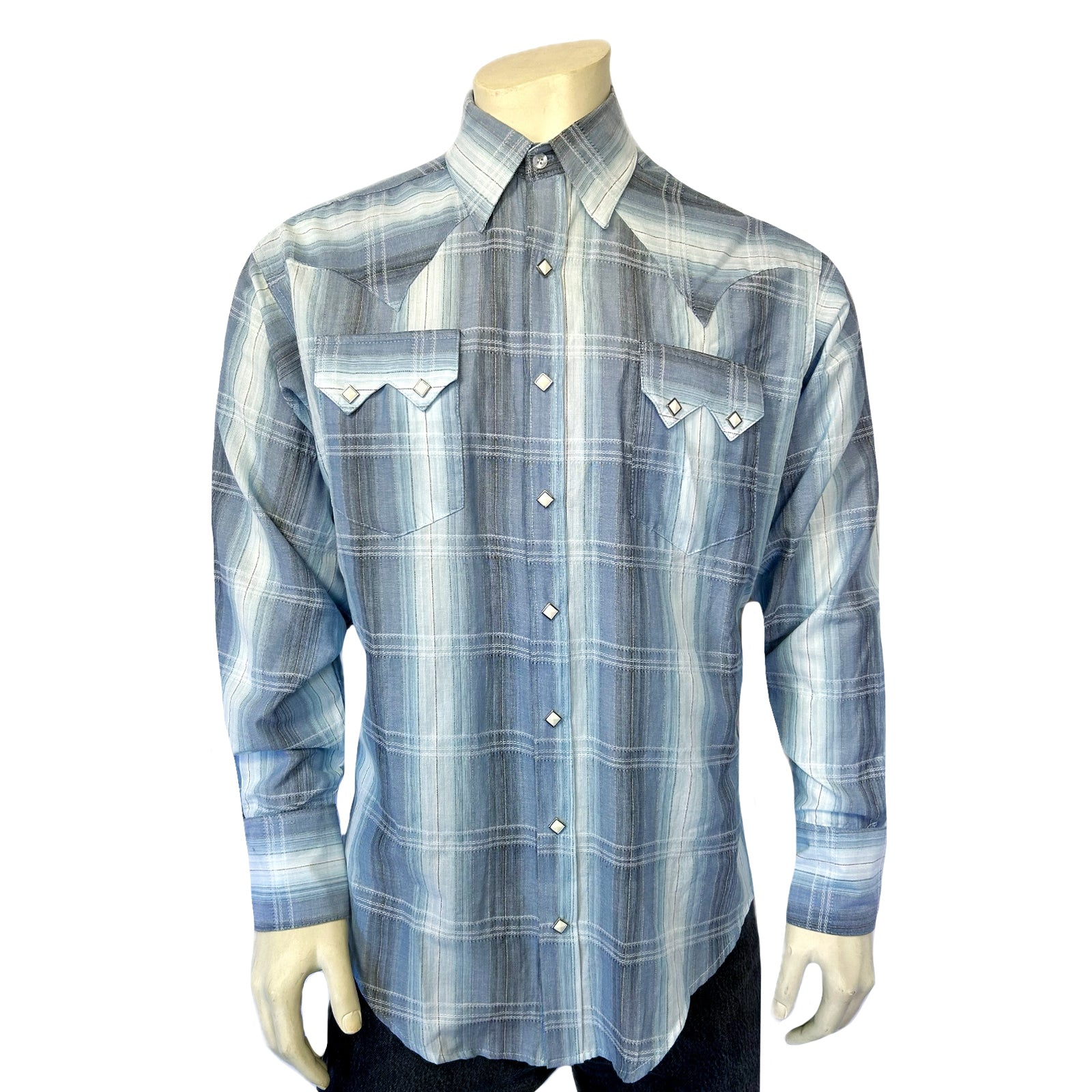 Men's Classic Slate Blue Ombre Stripe Sawtooth Western Shirt - Rockmount