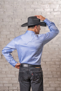 Men's Blue Pima Cotton Herringbone Western Shirt