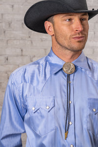 Men's Blue Pima Cotton Herringbone Western Shirt