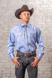 Men's Blue Pima Cotton Herringbone Western Shirt