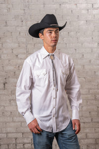 Men's White Pima Cotton Herringbone Western Shirt