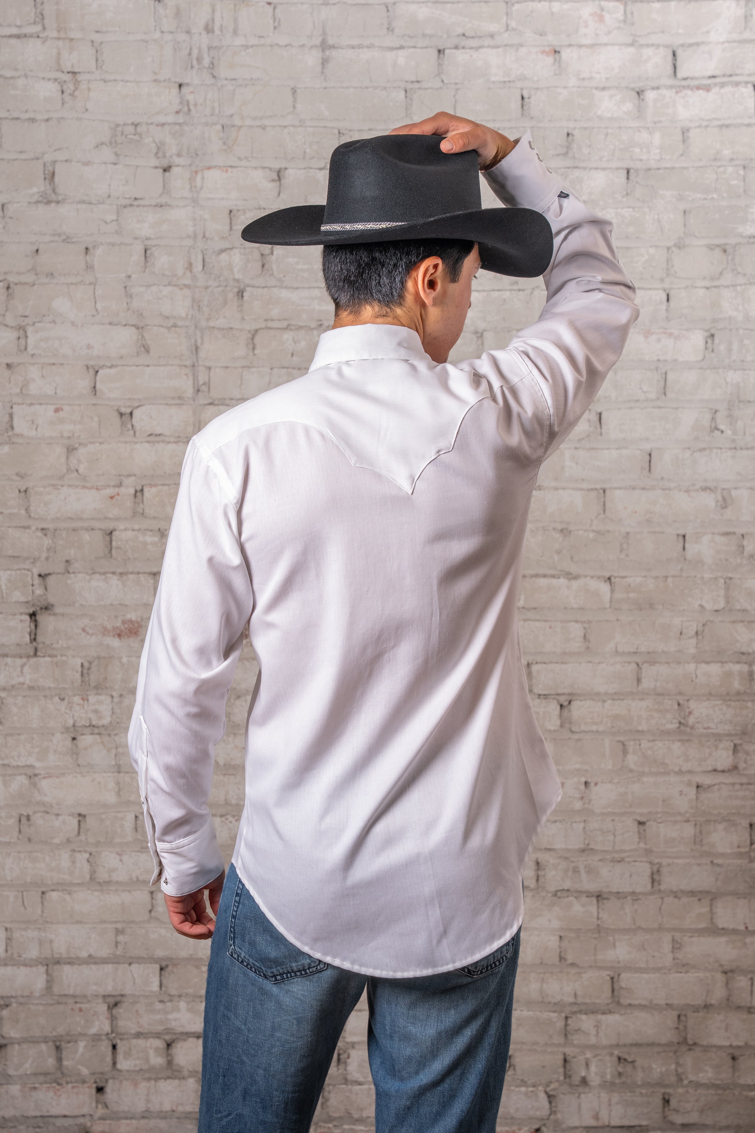 Men's White Pima Cotton Herringbone Western Shirt