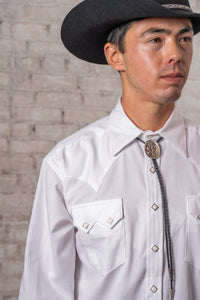 Men's White Pima Cotton Herringbone Western Shirt
