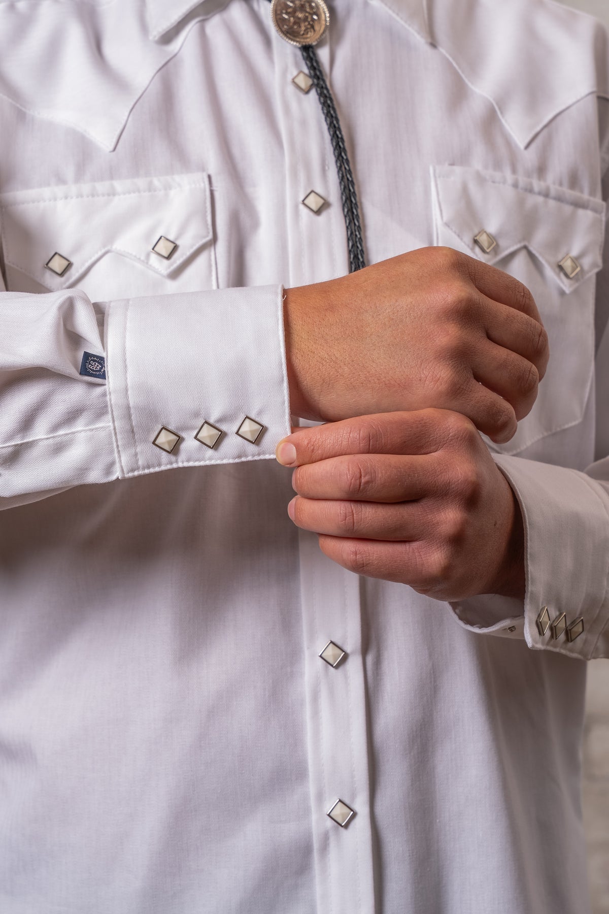 Men's White Pima Cotton Herringbone Western Shirt