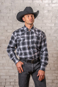 Men's Black & Blue Shadow Plaid Western Shirt