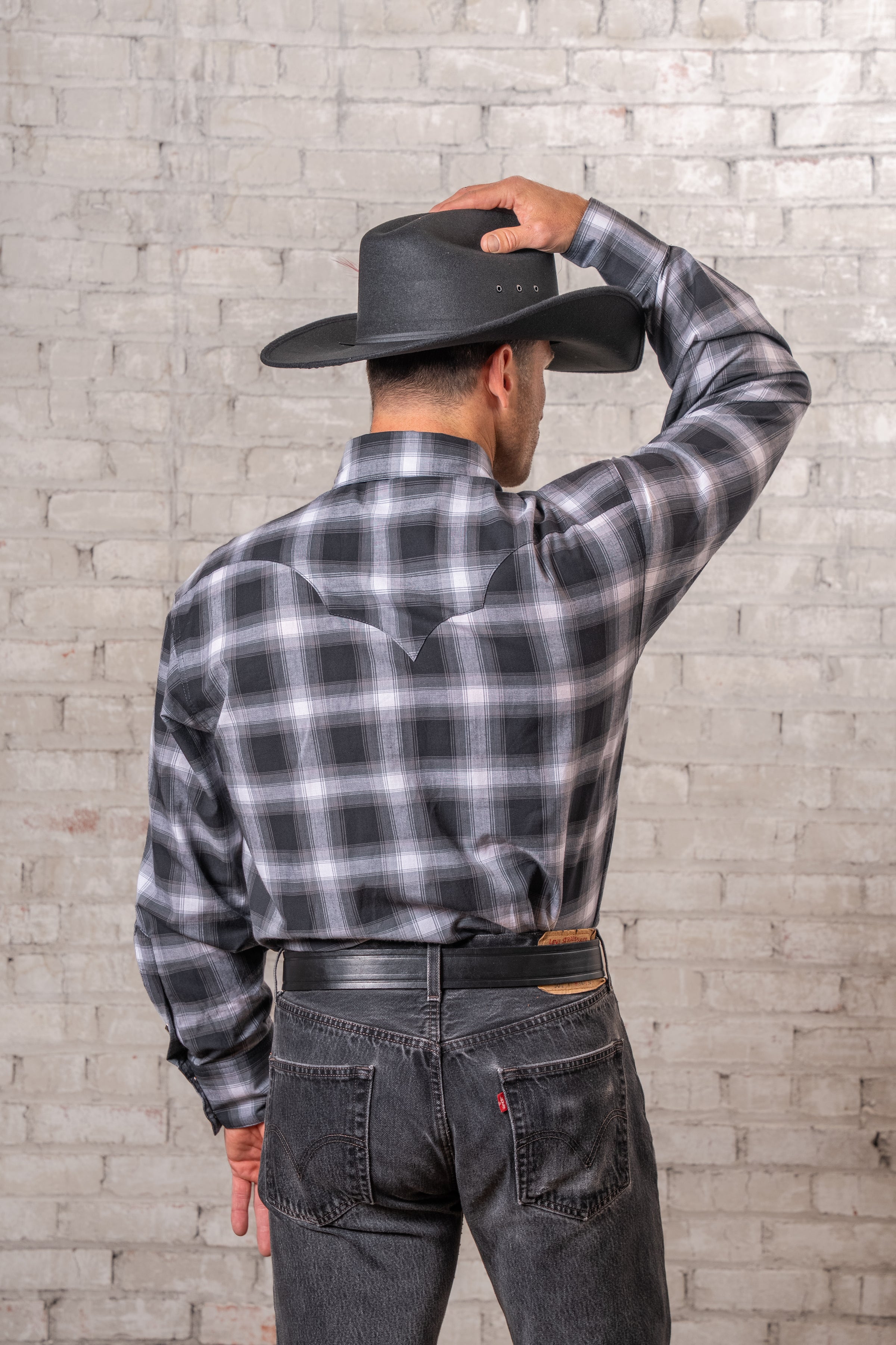 Men's Black & Blue Shadow Plaid Western Shirt