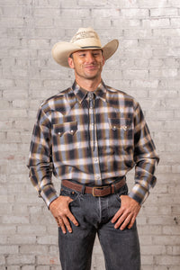 Men's Brown & White Shadow Plaid Western Shirt