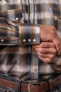 Men's Brown & White Shadow Plaid Western Shirt