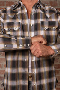 Men's Brown & White Shadow Plaid Western Shirt