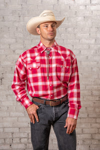 Men's Red & White Long Sleeve Shadow Plaid Western Shirt