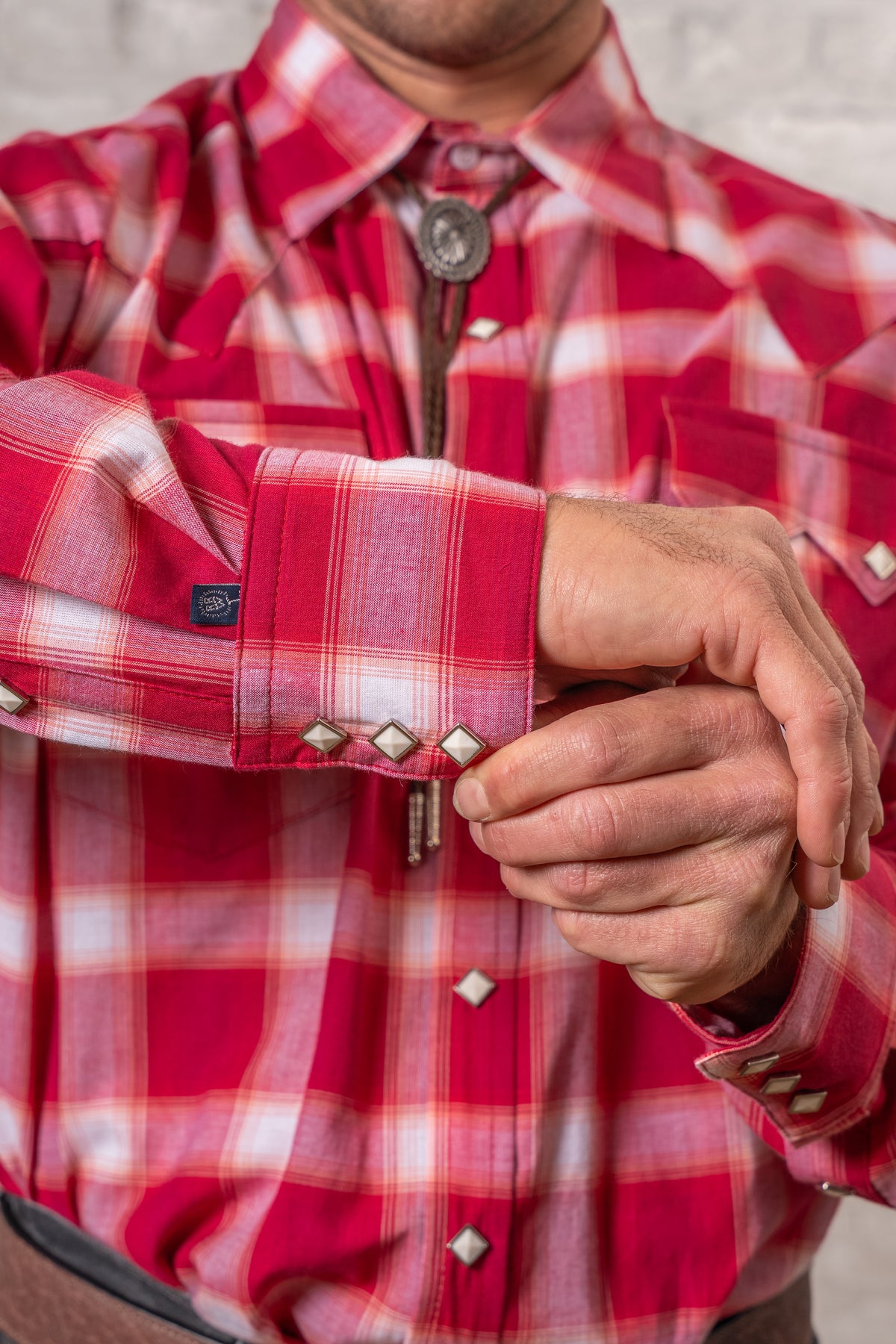 Men's Red & White Long Sleeve Shadow Plaid Western Shirt