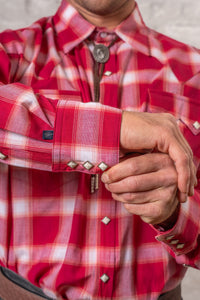 Men's Red & White Long Sleeve Shadow Plaid Western Shirt