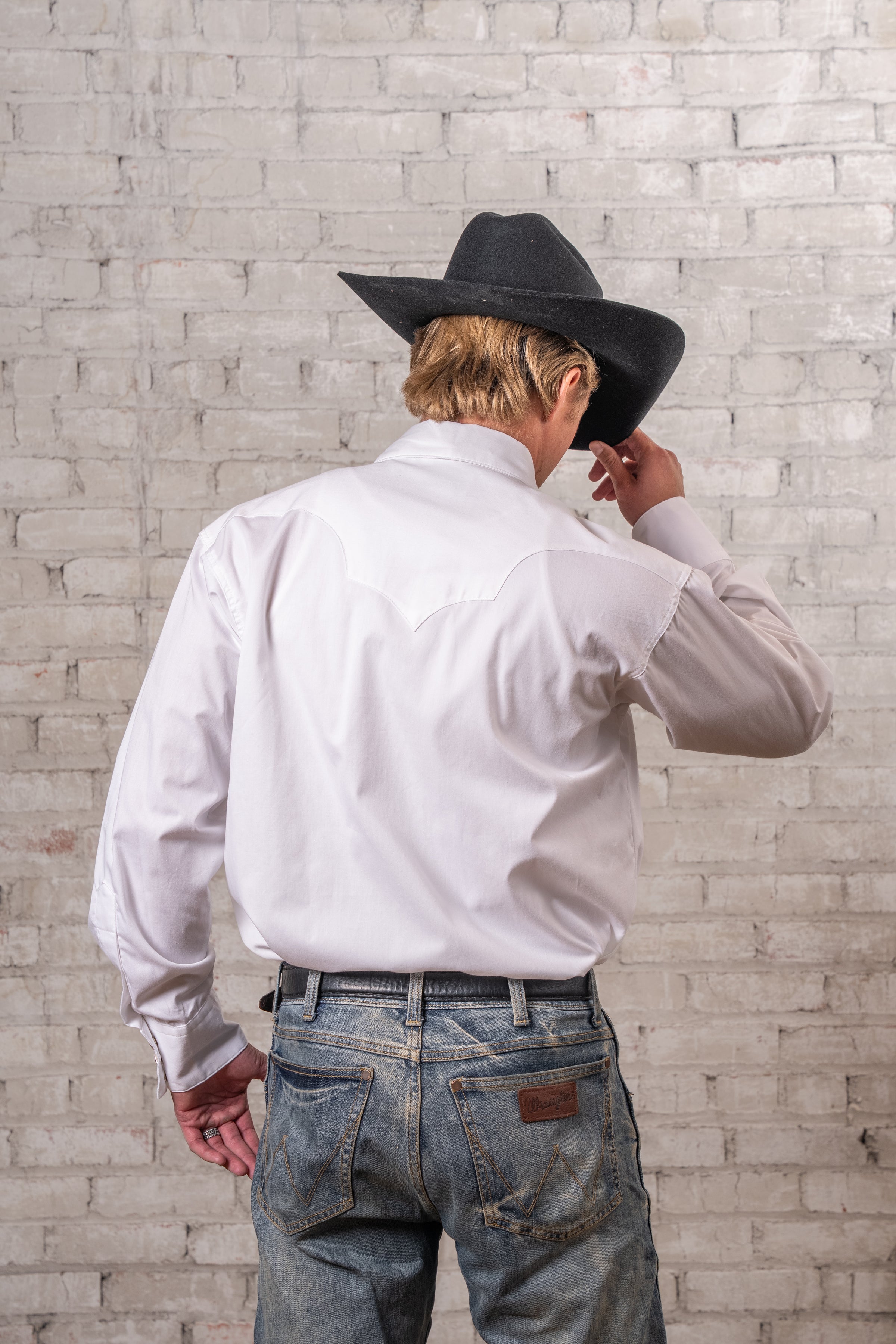 Men's Classic Pima Cotton Solid White Western Shirt with Black Snaps