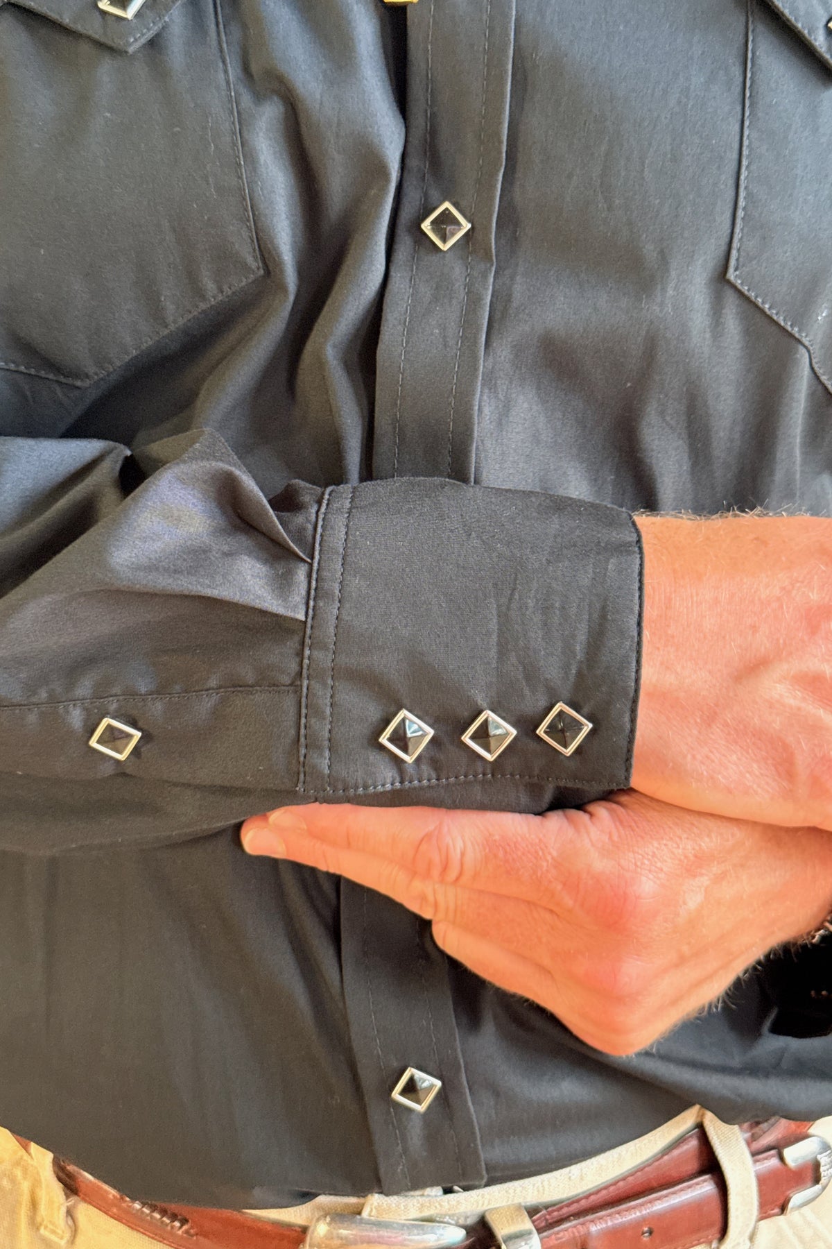 Men's Classic Pima Cotton Solid Black Western Shirt by Rockmount Ranch Wear with diamond snap front