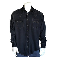 Men's Sueded Tencel Charcoal Black Western Shirt - Rockmount