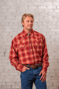 Men's Red Fine Shadow Plaid Western Shirt