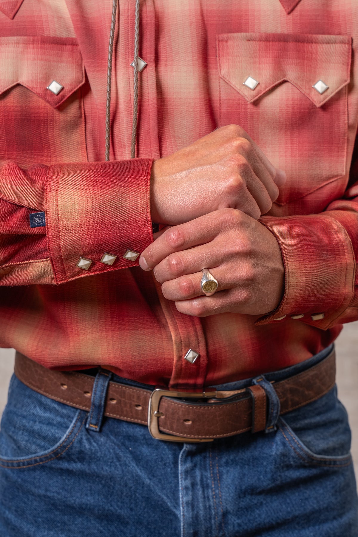 Men's Red Fine Shadow Plaid Western Shirt