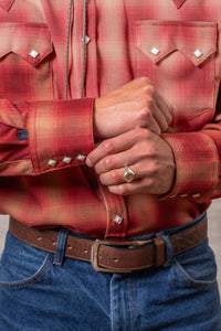 Men's Red Fine Shadow Plaid Western Shirt