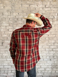 Men's Red & Navy Fine Shadow Plaid Western Shirt