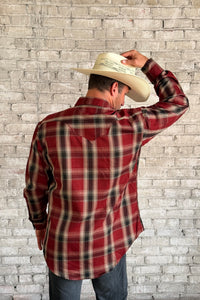 Men's Red Fine Shadow Plaid Western Shirt