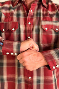 Men's Red Fine Shadow Plaid Western Shirt