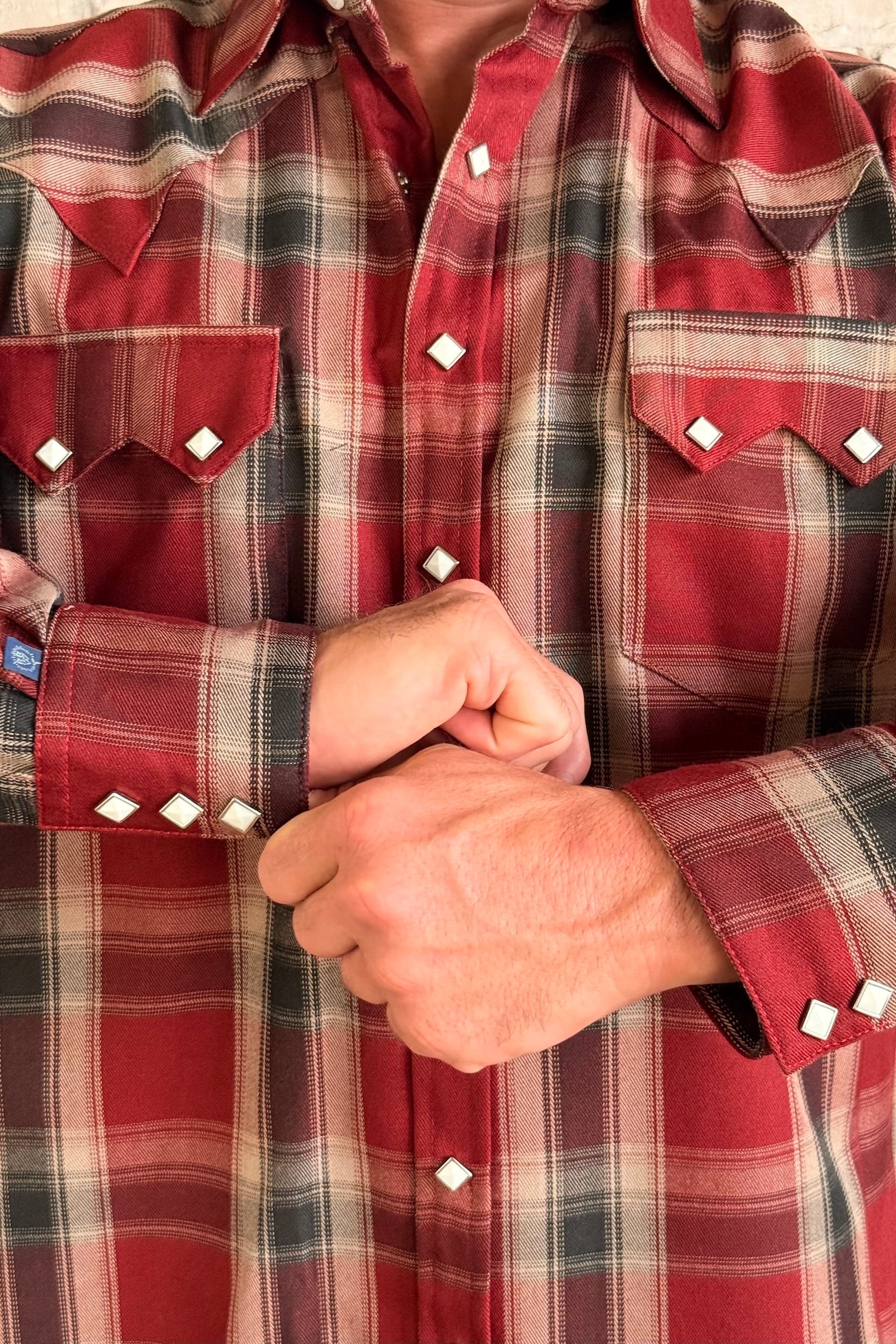 Men's Red Fine Shadow Plaid Western Shirt