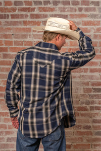Men's Navy Fine Shadow Plaid Western Shirt