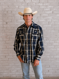 Men's Navy Fine Shadow Plaid Western Shirt